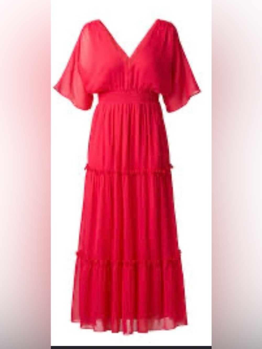 VENUS coral V‑Neck front and back tiered maxi dress